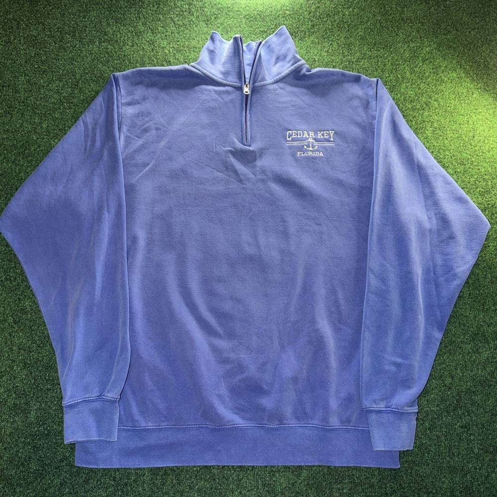 Cedar Key Florida 1/4 Zip Pullover Men's 2XL Blue Sweatshirt